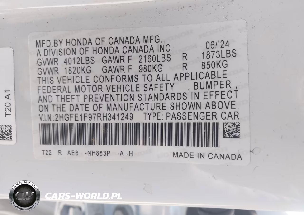 2024 Honda Civic Touring VIN:2HGFE1F97RH341249 - 9
