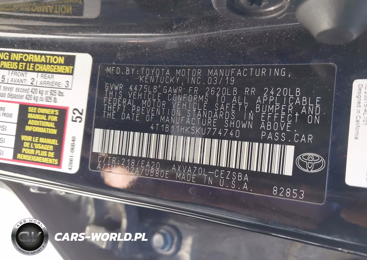 2019 Toyota Camry Se VIN:4T1B11HK5KU774740 - 9