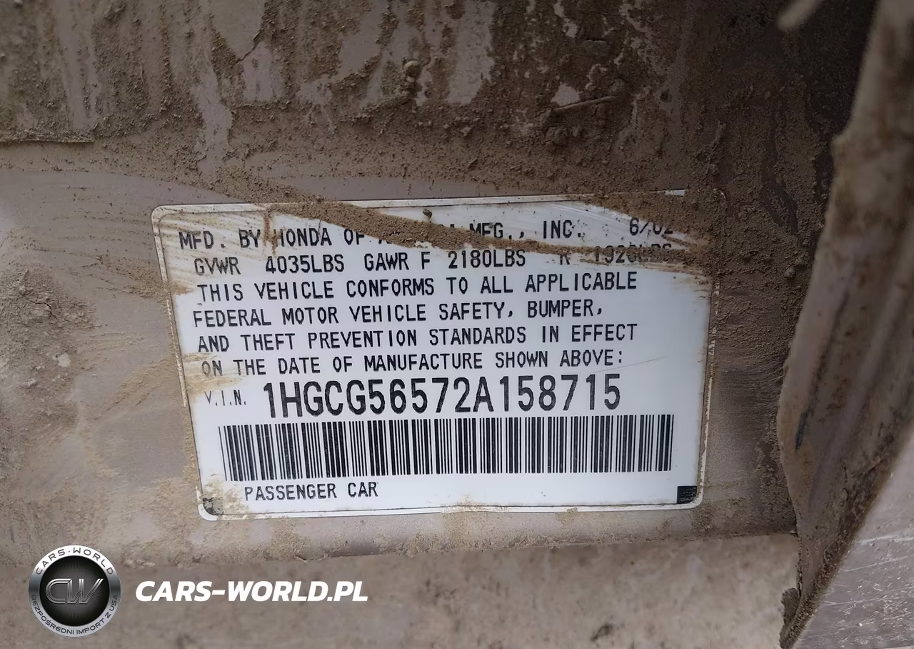 2002 Honda Accord 2.3 Lx VIN:1HGCG56572A158715 - 9