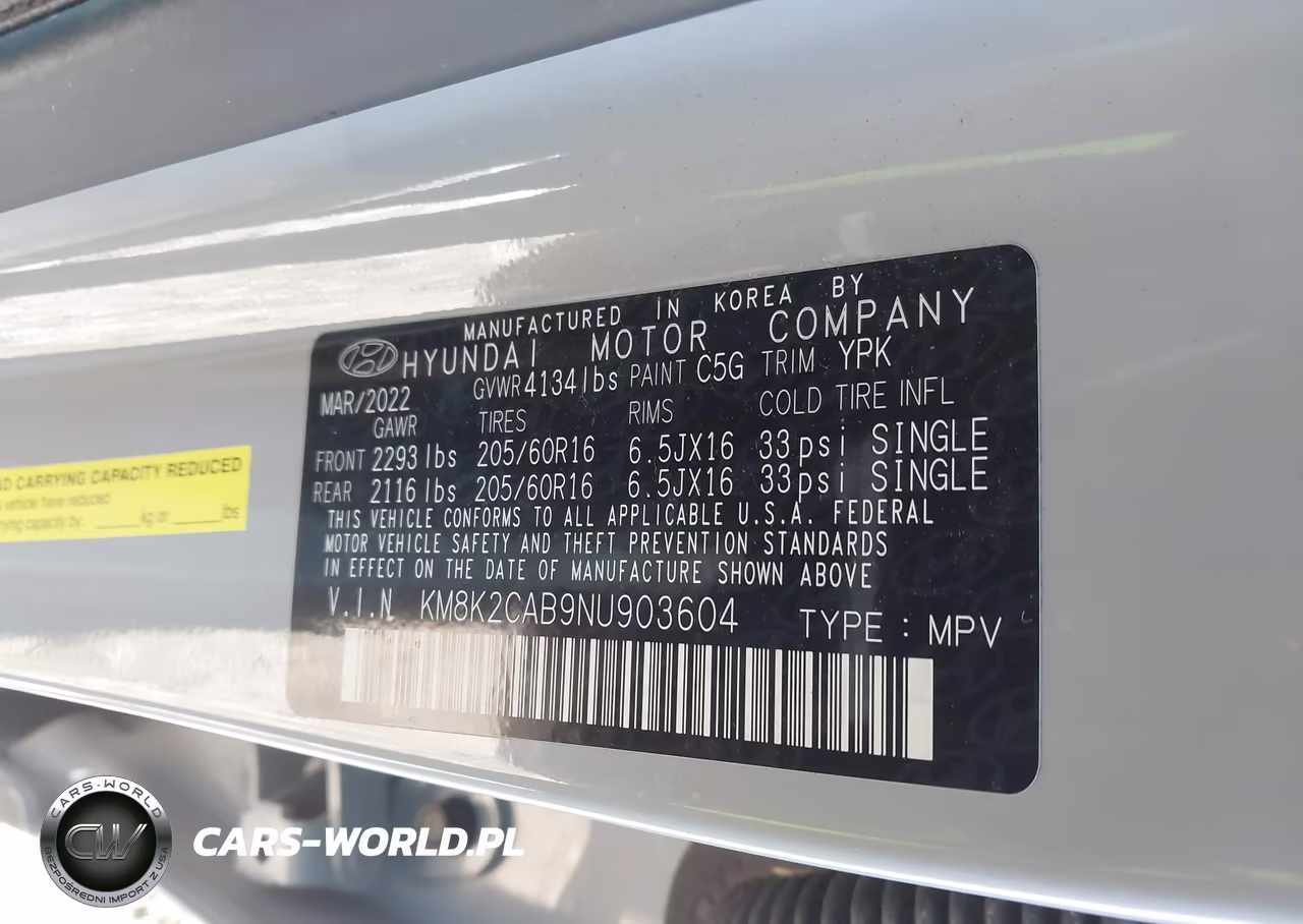 2022 Hyundai Kona Se VIN:KM8K2CAB9NU903604 - 9
