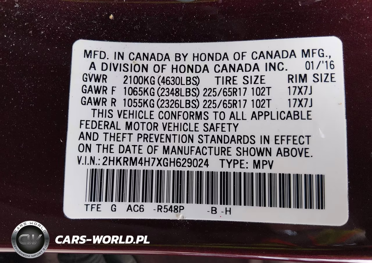2016 Honda Cr-V Ex-L VIN:2HKRM4H7XGH629024 - 9