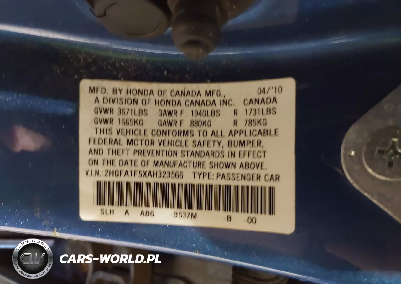 2010 Honda Civic Lx VIN:2HGFA1F5XAH323566 - 9