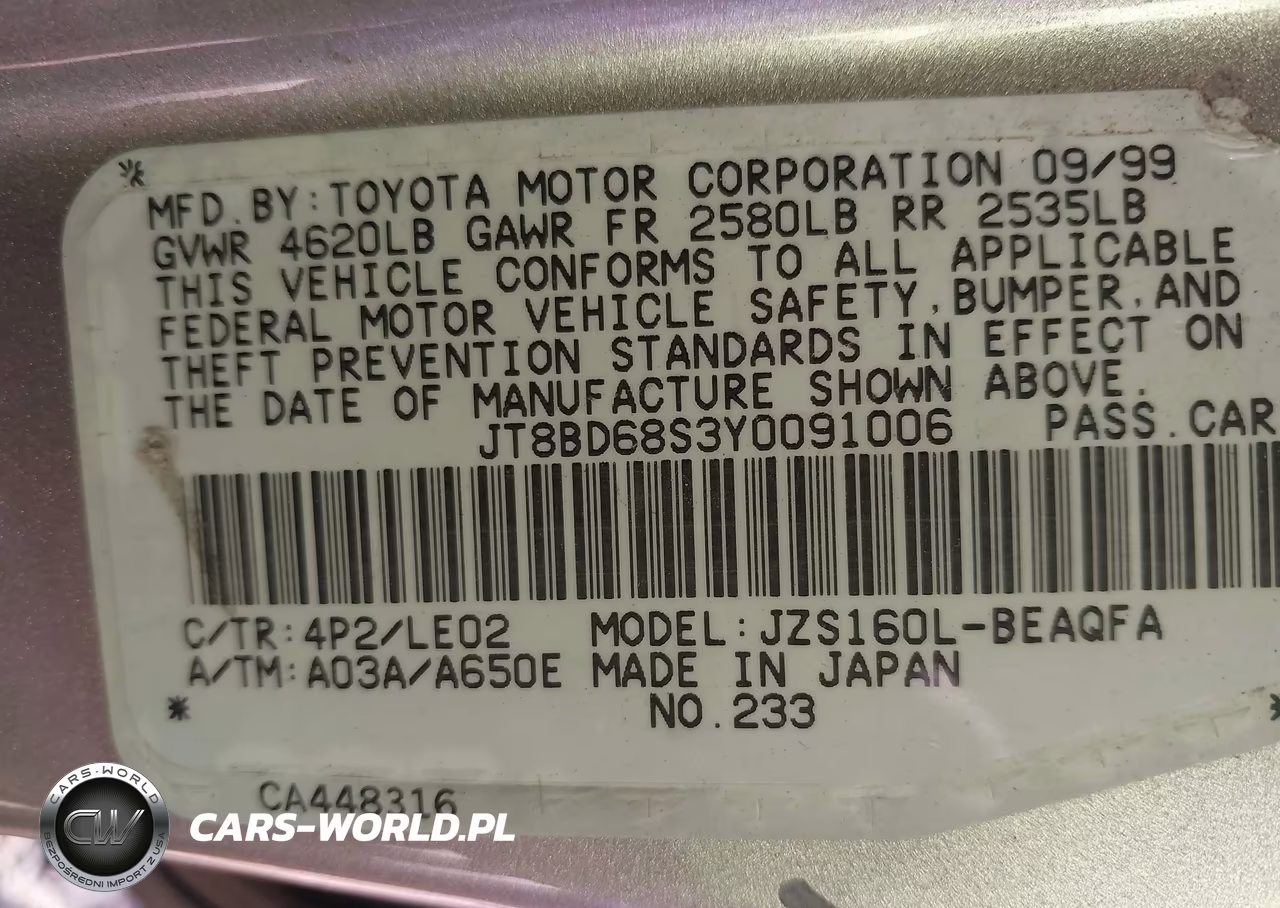2000 Lexus Gs 300 VIN:JT8BD68S3Y0091006 - 9