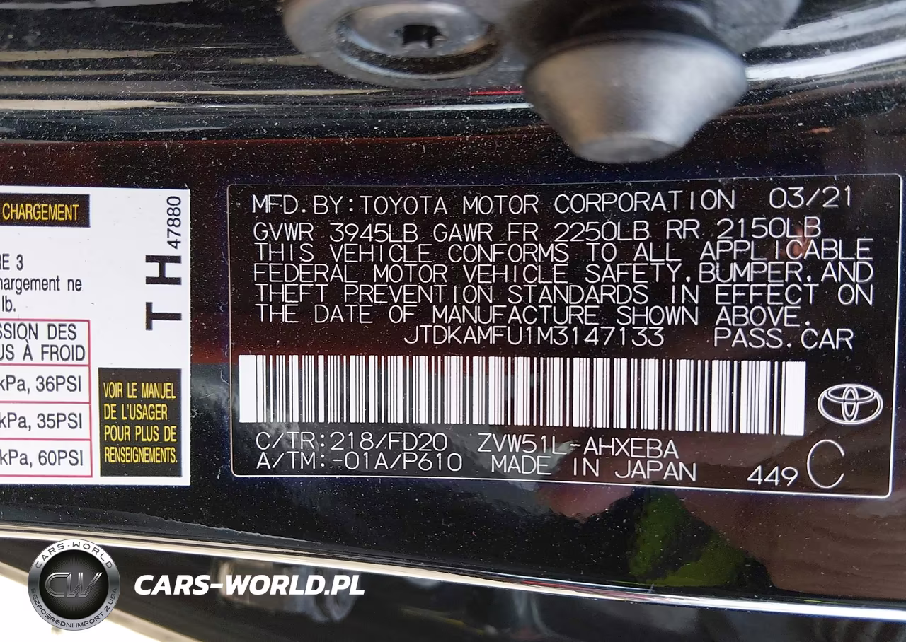2021 Toyota Prius Le VIN:JTDKAMFU1M3147133 - 9