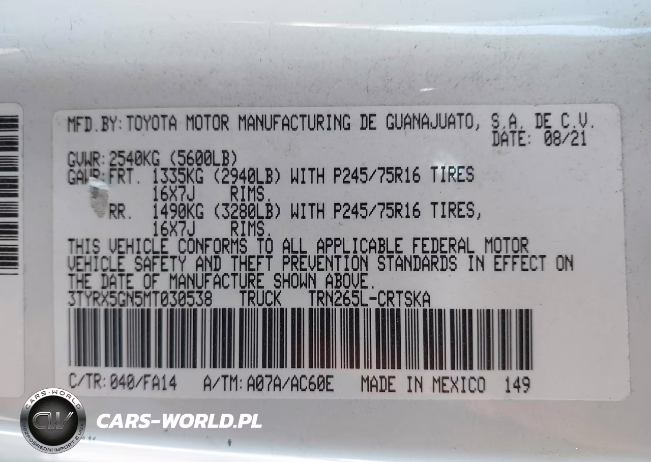 2021 Toyota Tacoma Sr VIN:3TYRX5GN5MT030538 - 9