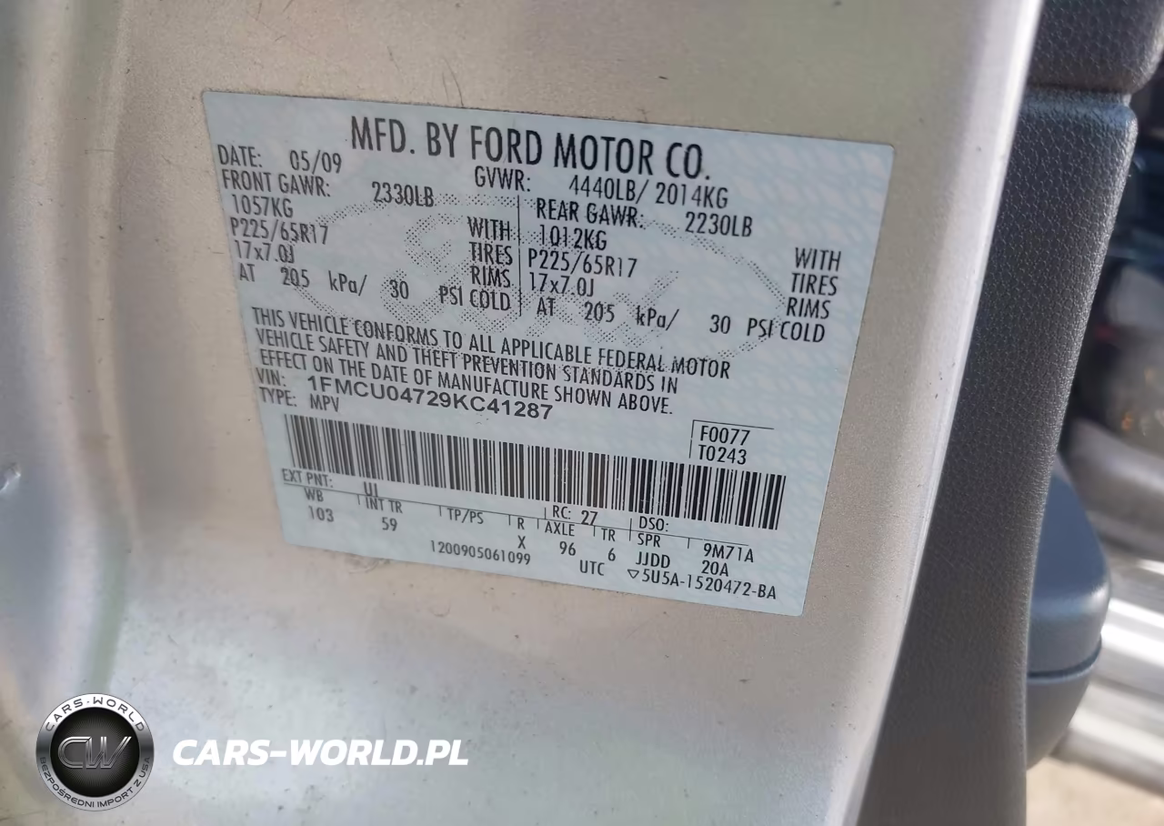 2009 Ford Escape Limited VIN:1FMCU04729KC41287 - 9