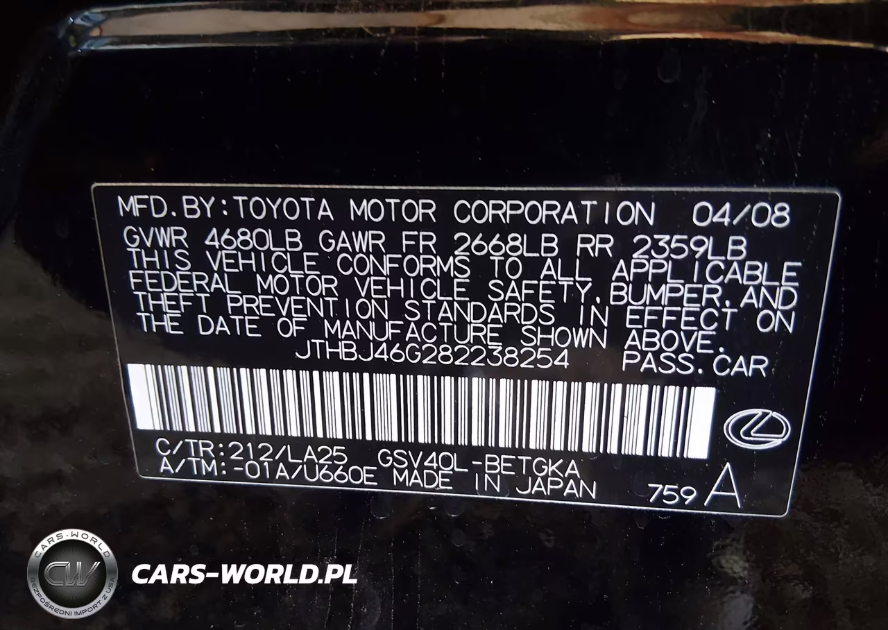 2008 Lexus Es 350 VIN:JTHBJ46G282238254 - 9