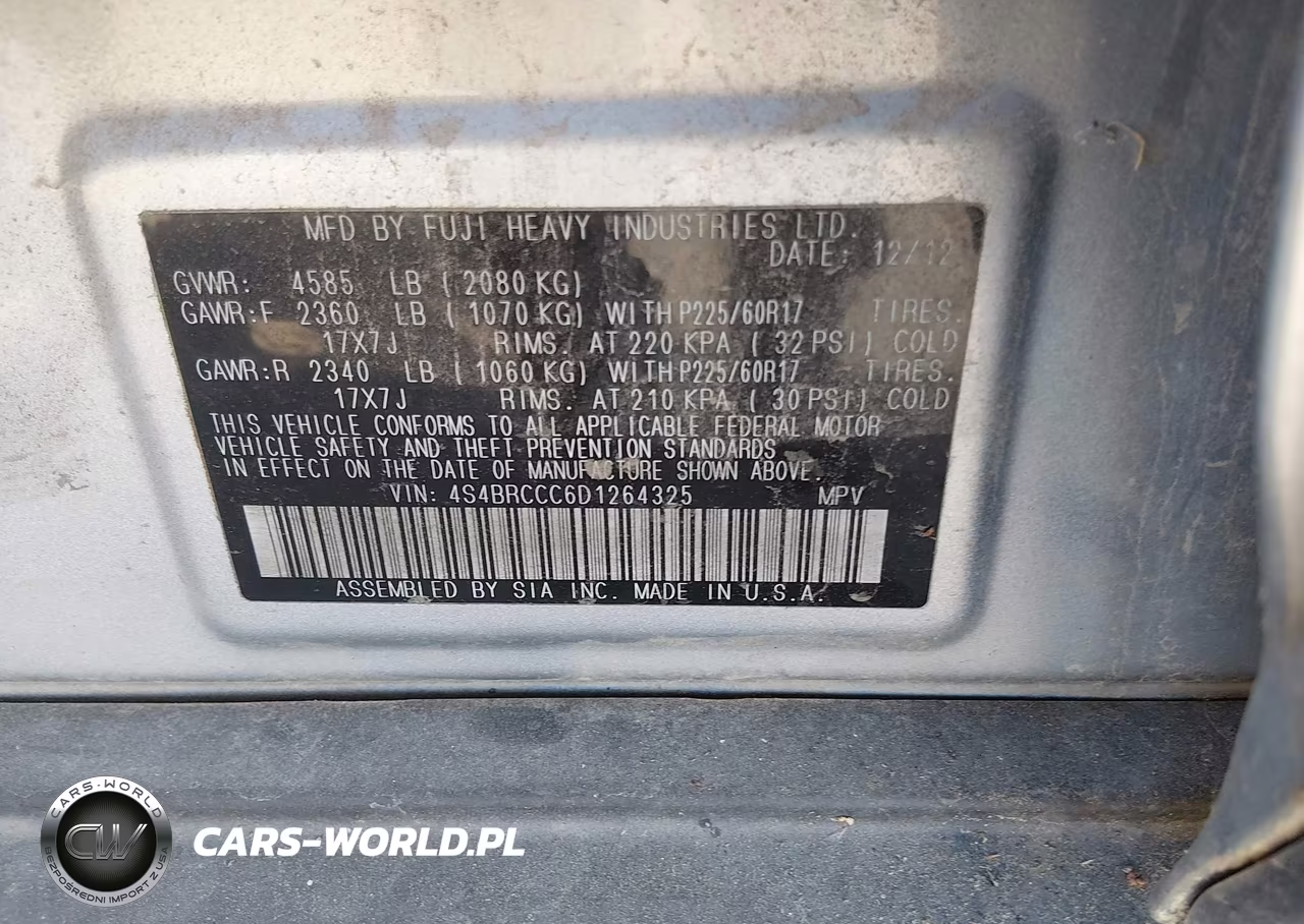 2013 Subaru Outback 2.5I Premium VIN:4S4BRCCC6D1264325 - 9