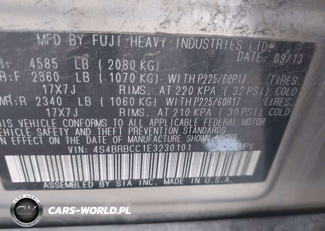 2014 Subaru Outback 2.5I Premium VIN:4S4BRBCC1E3230101 - 9