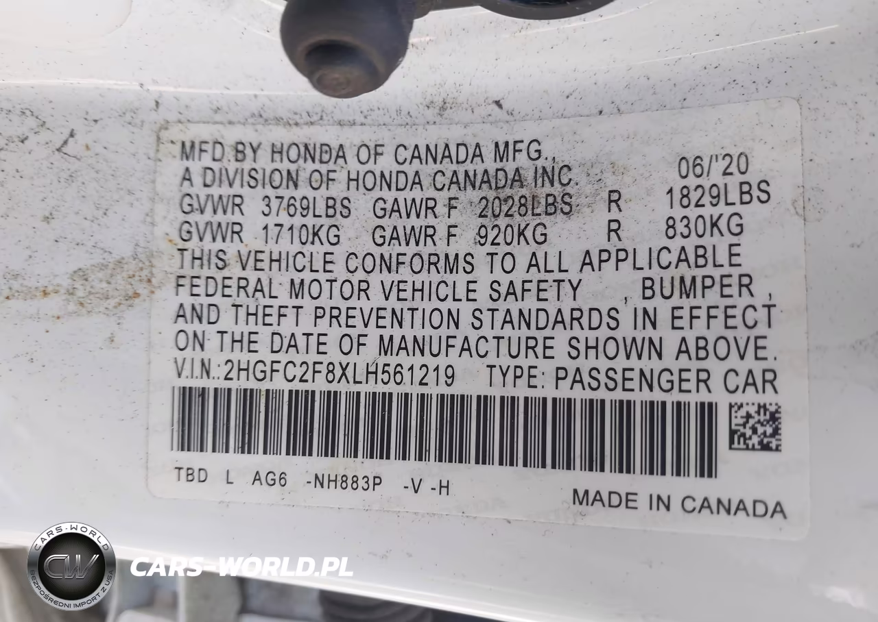 2020 Honda Civic Sport VIN:2HGFC2F8XLH561219 - 9