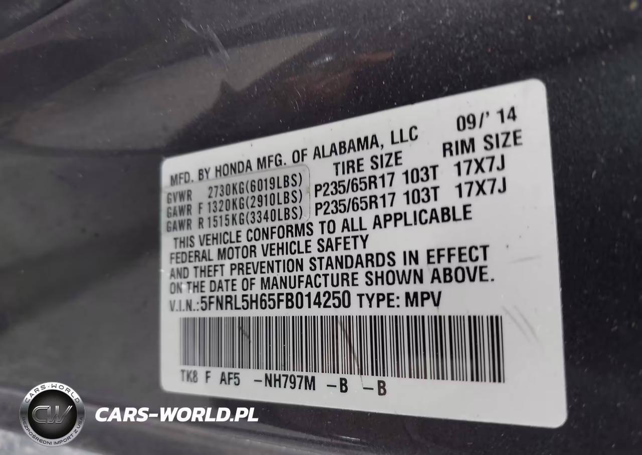 2015 Honda Odyssey Ex-L VIN:5FNRL5H65FB014250 - 9