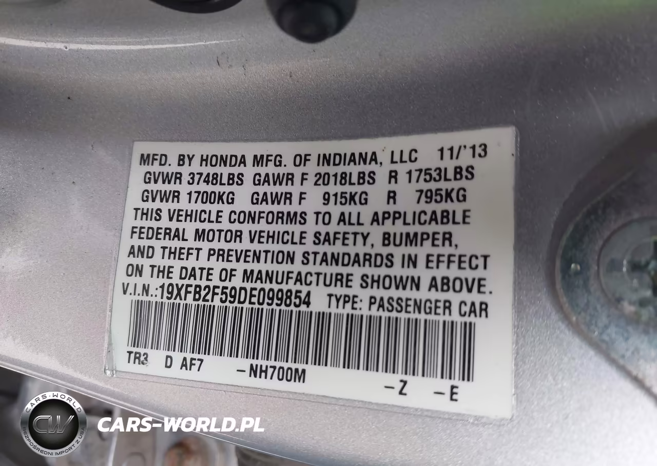 2013 Honda Civic Lx VIN:19XFB2F59DE099854 - 9