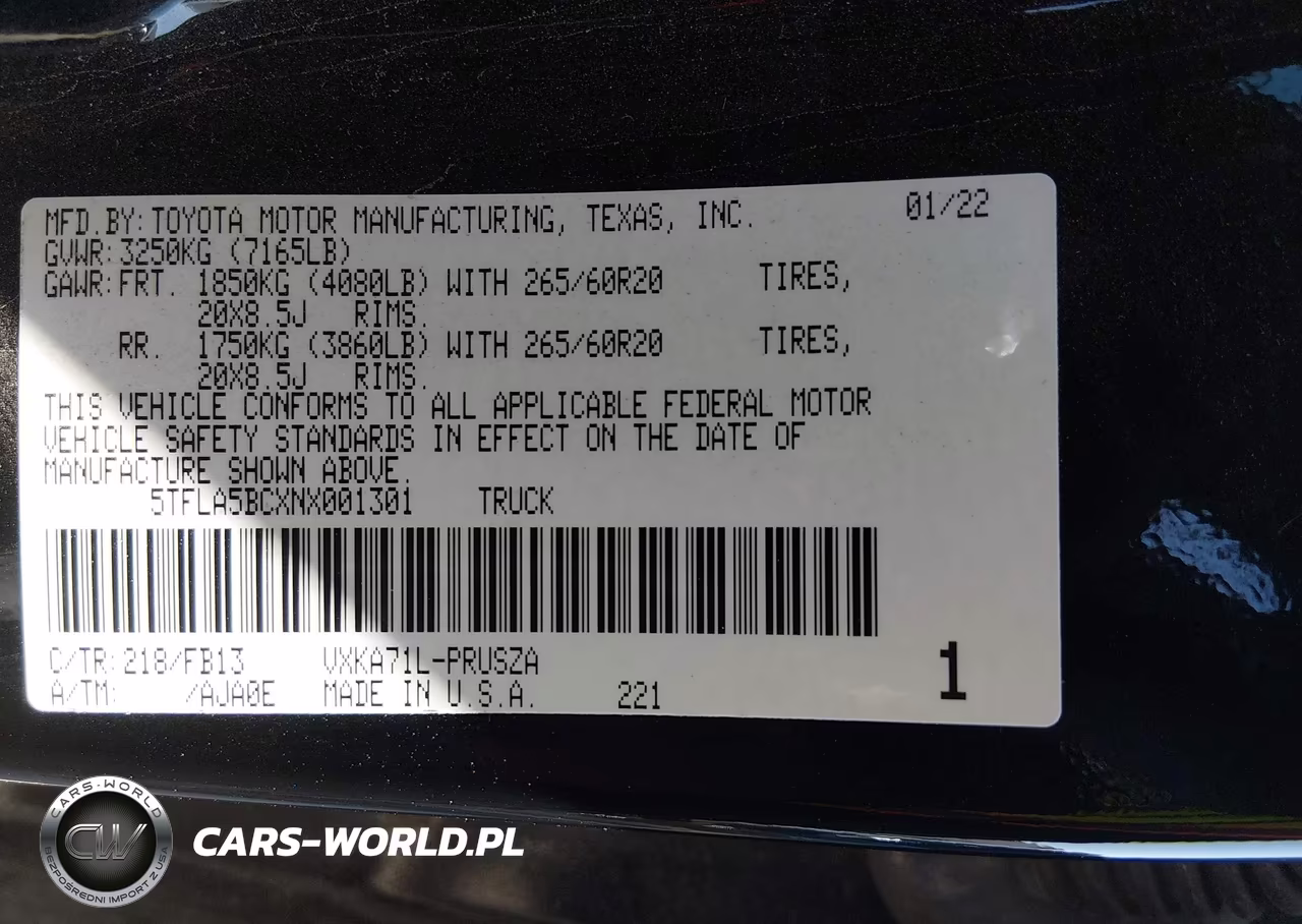 2022 Toyota Tundra Sr5 VIN:5TFLA5BCXNX001301 - 9