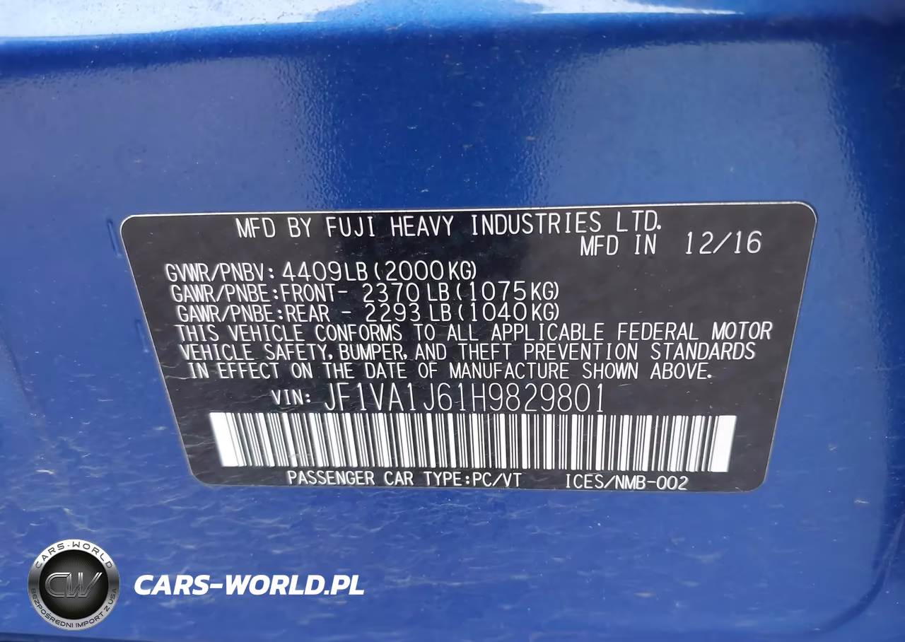 2017 Subaru Wrx Limited VIN:JF1VA1J61H9829801 - 9