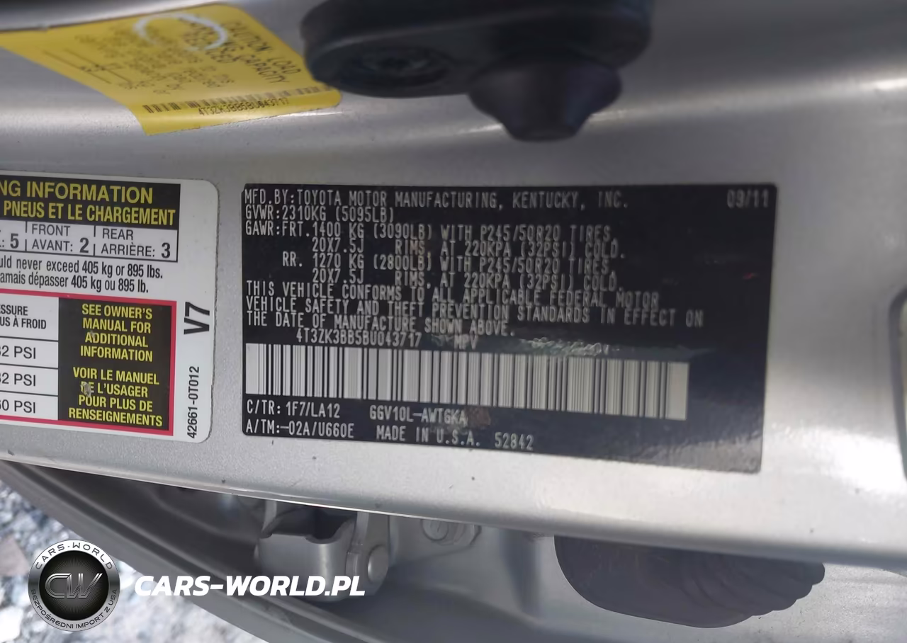 2011 Toyota Venza Base V6 VIN:4T3ZK3BB5BU043717 - 9