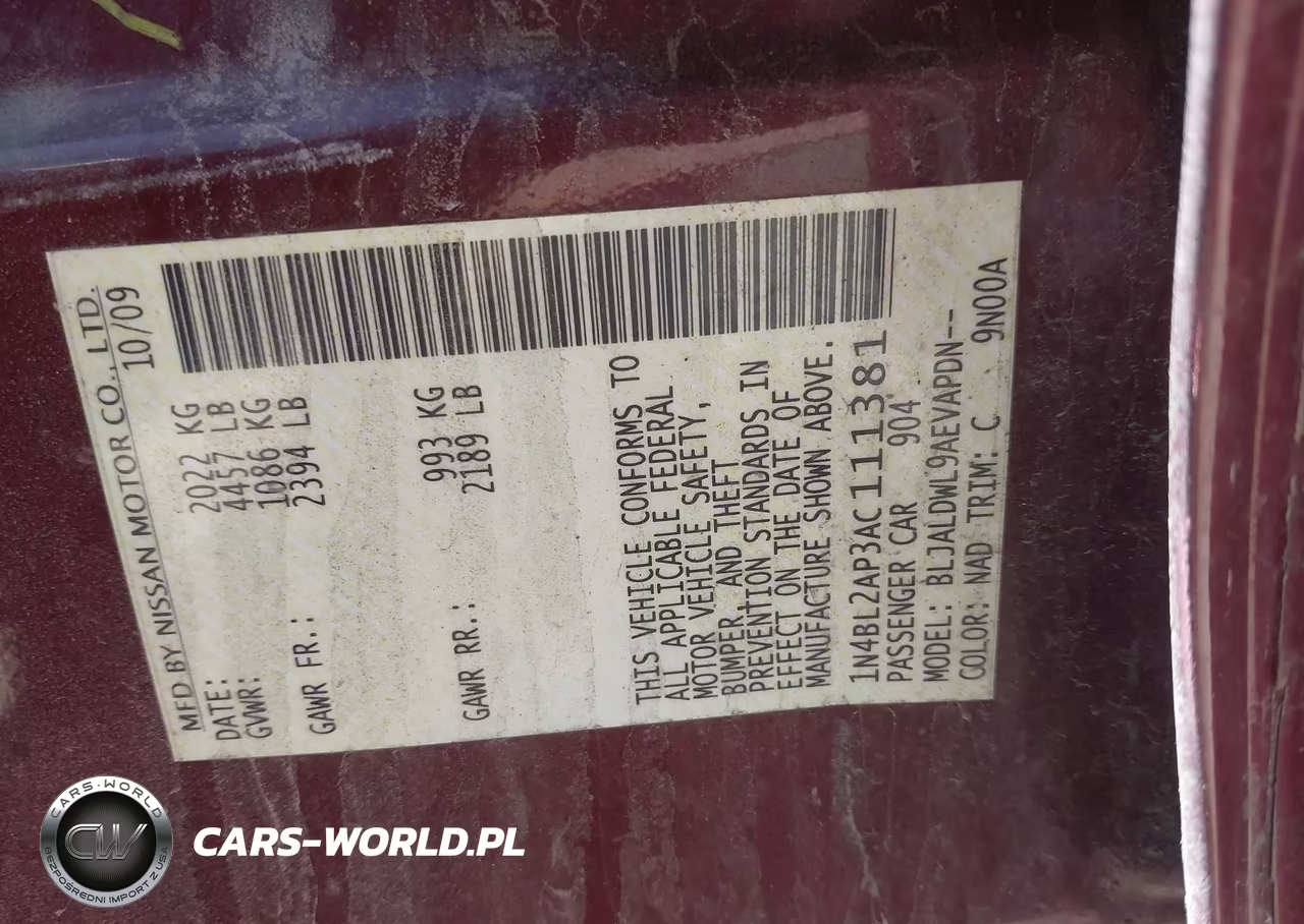 2010 Nissan Altima 3.5 Sr VIN:1N4BL2AP3AC111381 - 9