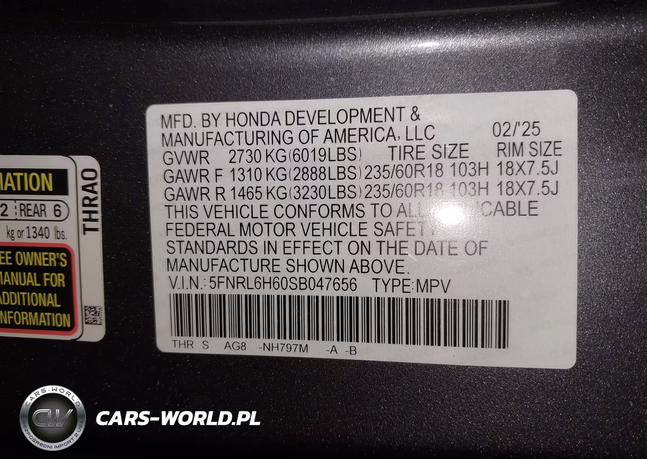 2025 Honda Odyssey Ex-L VIN:5FNRL6H60SB047656 - 9