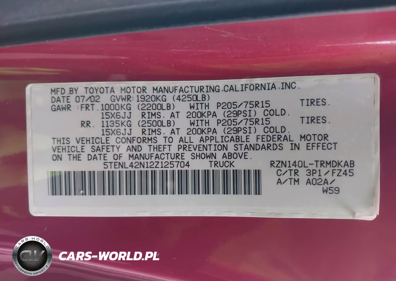 2002 Toyota Tacoma VIN:5TENL42N12Z125704 - 9
