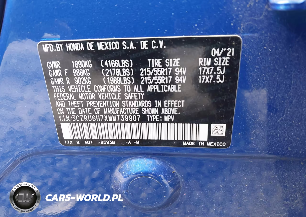 2021 Honda Hr-V Awd Ex-L VIN:3CZRU6H7XMM739907 - 9