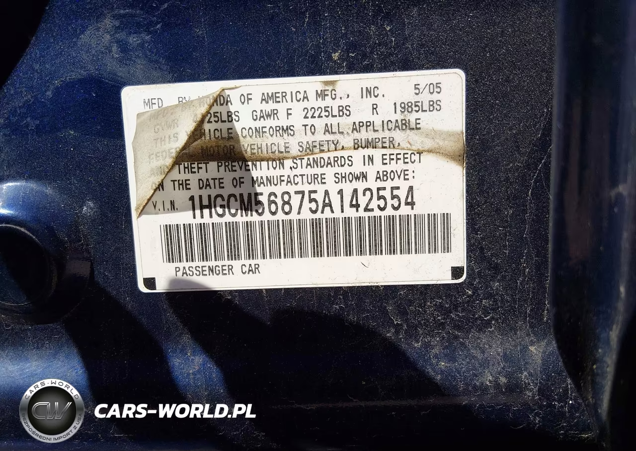 2005 Honda Accord 2.4 Ex VIN:1HGCM56875A142554 - 9