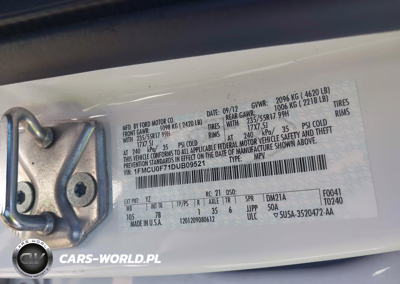 2013 Ford Escape S VIN:1FMCU0F71DUB09521 - 9