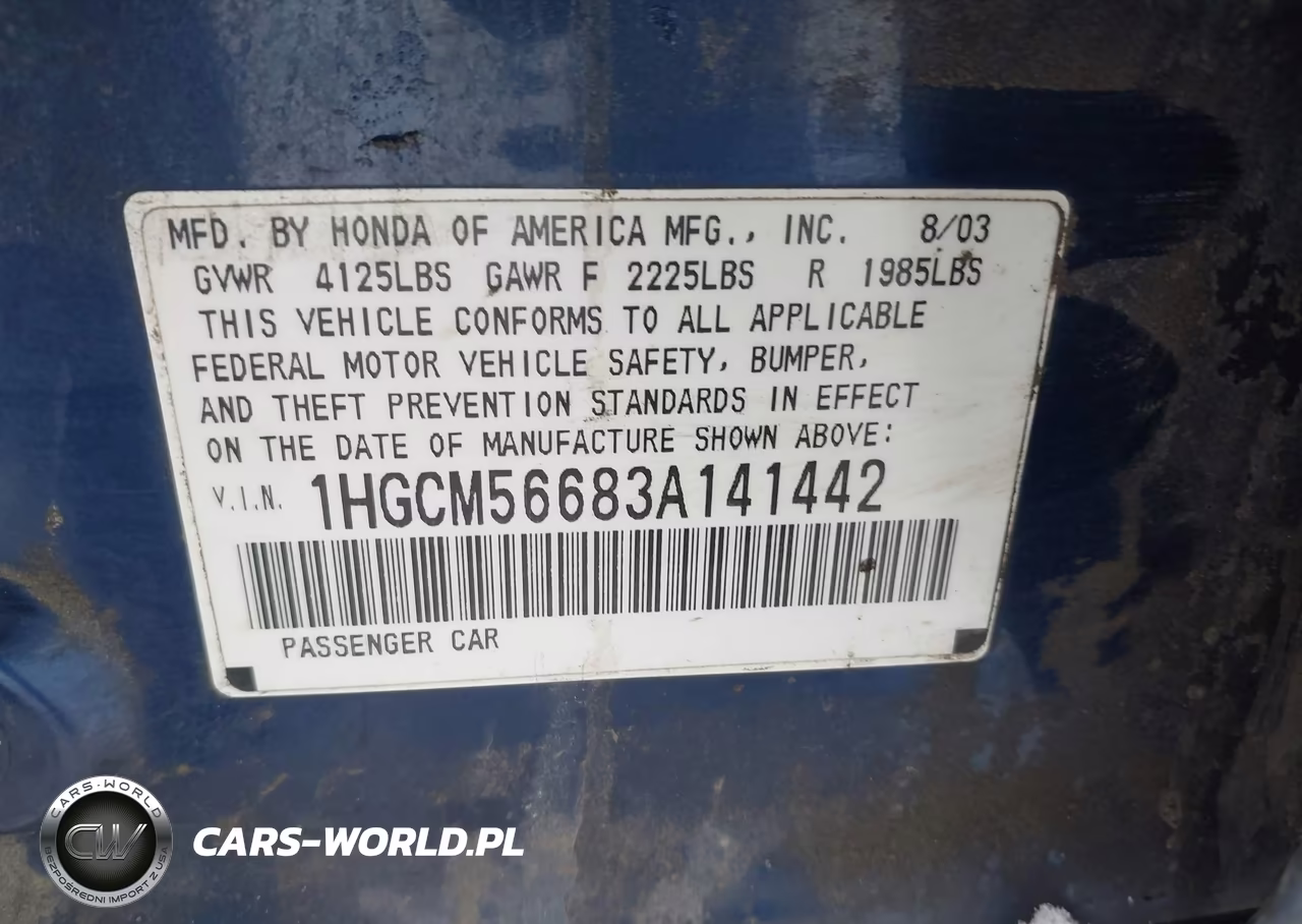 2003 Honda Accord 2.4 Ex VIN:1HGCM56683A141442 - 9
