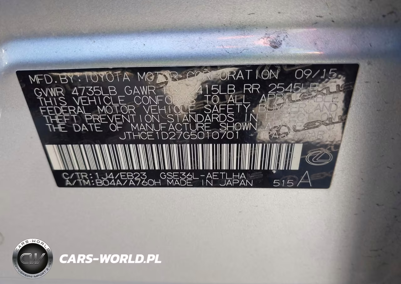 2016 Lexus Is 350 VIN:JTHCE1D27G5010701 - 9