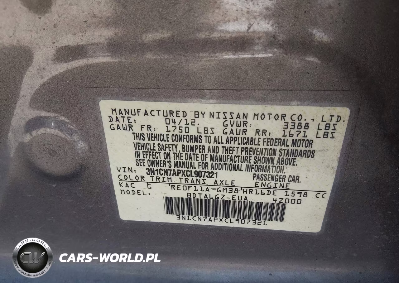 2012 Nissan Versa 1.6 Sl VIN:3N1CN7APXCL907321 - 9