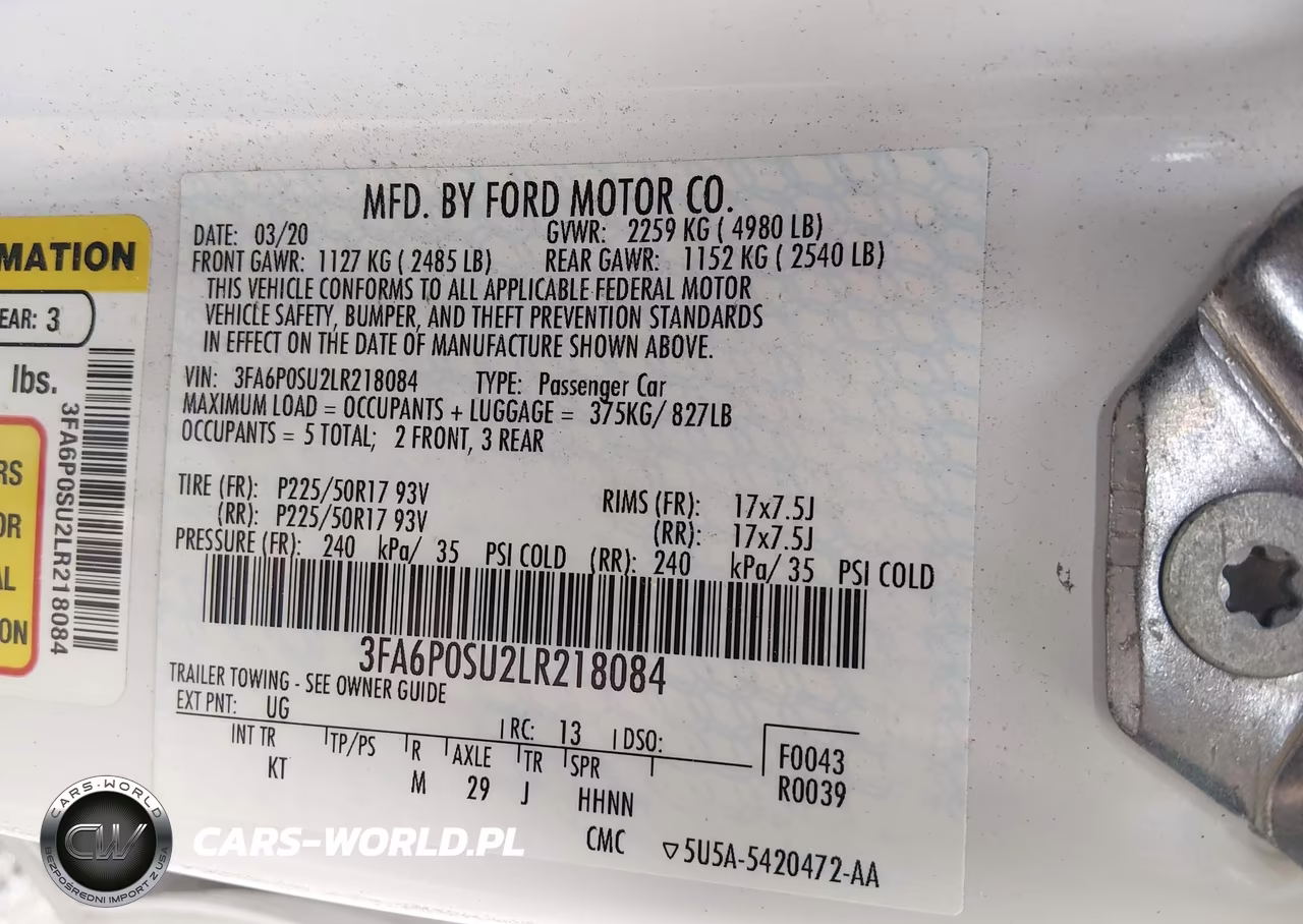 2020 Ford Fusion Plug-In Hybrid Titanium VIN:3FA6P0SU2LR218084 - 9