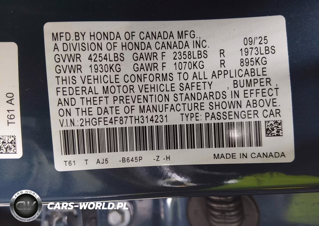 2026 Honda Civic Hybrid Sport-Sport Touring VIN:2HGFE4F87TH314231 - 9