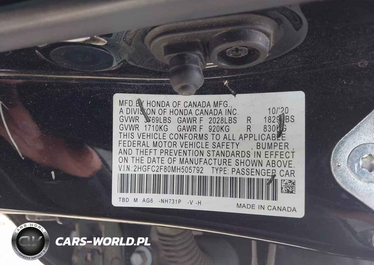 2021 Honda Civic Sport VIN:2HGFC2F80MH505792 - 9