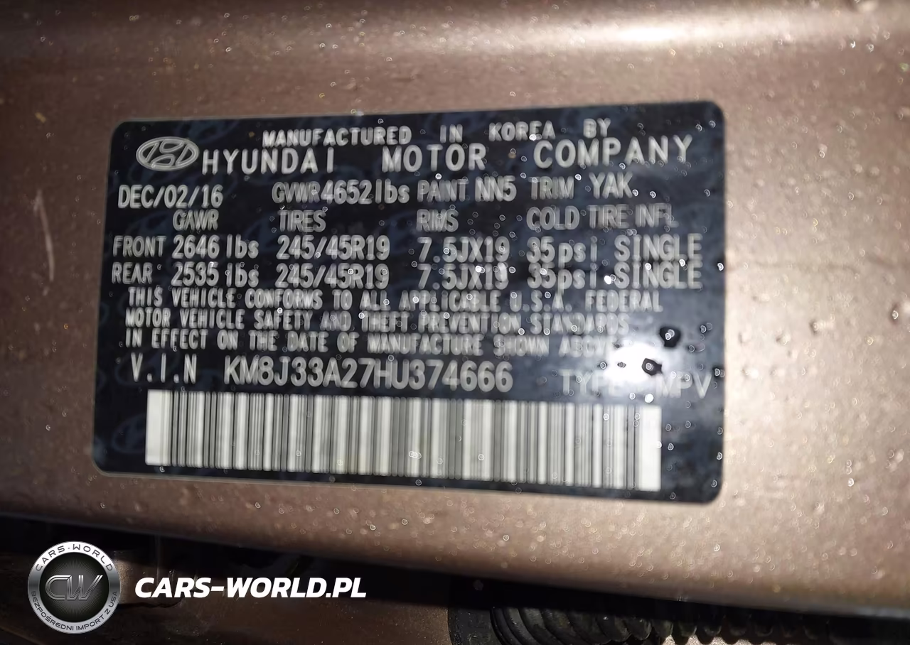 2017 Hyundai Tucson Sport VIN:KM8J33A27HU374666 - 9