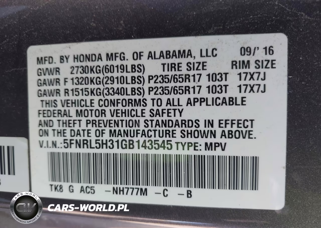 2016 Honda Odyssey Se VIN:5FNRL5H31GB143545 - 9
