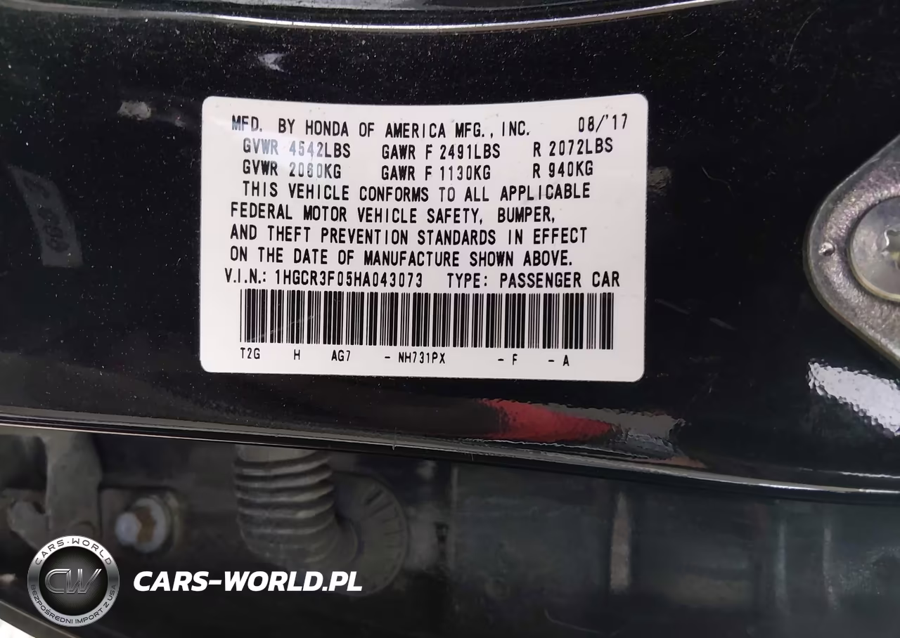 2017 Honda Accord Ex-L V6 VIN:1HGCR3F05HA043073 - 9