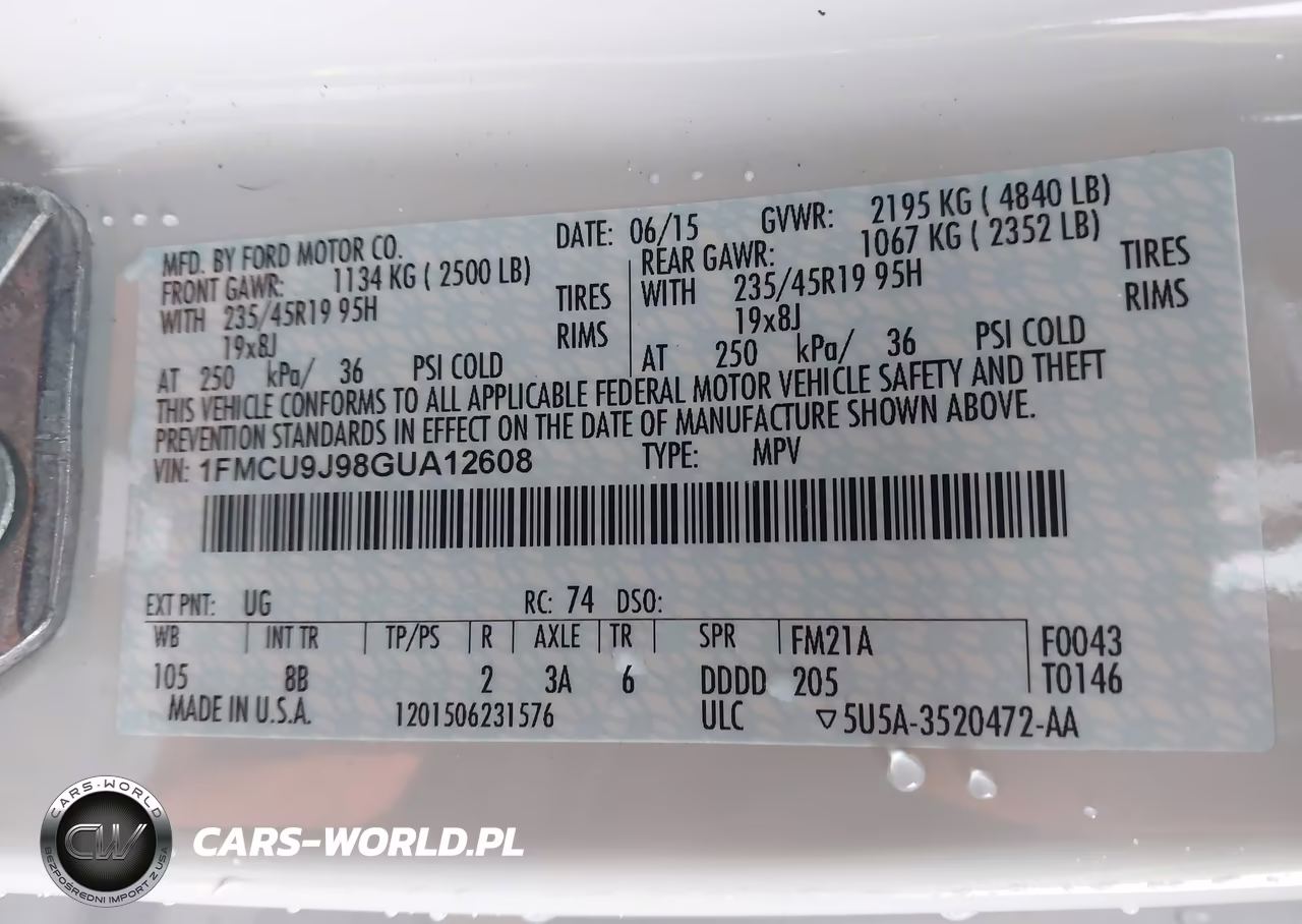 2016 Ford Escape Titanium VIN:1FMCU9J98GUA12608 - 9