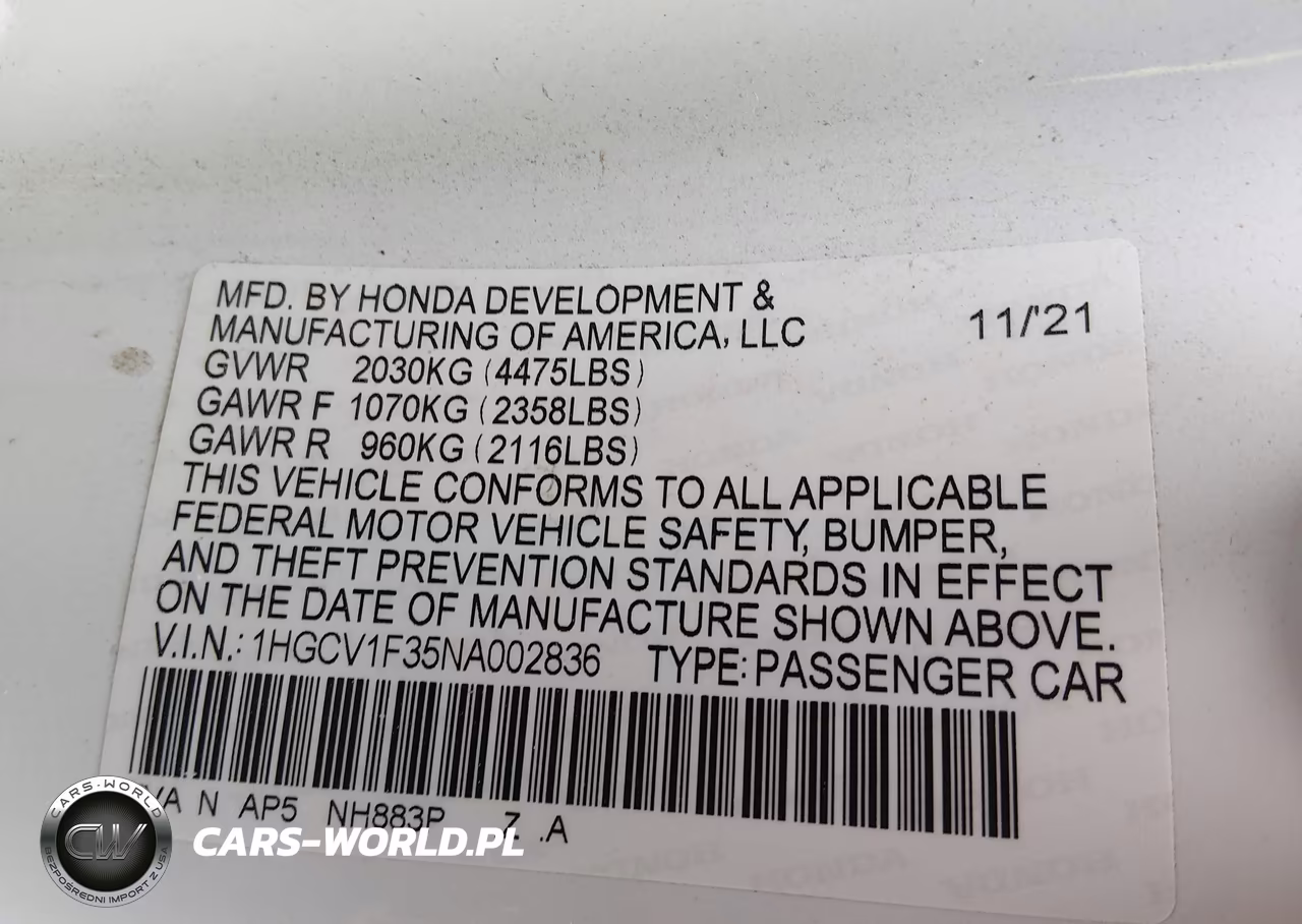 2022 Honda Accord Sport VIN:1HGCV1F35NA002836 - 9