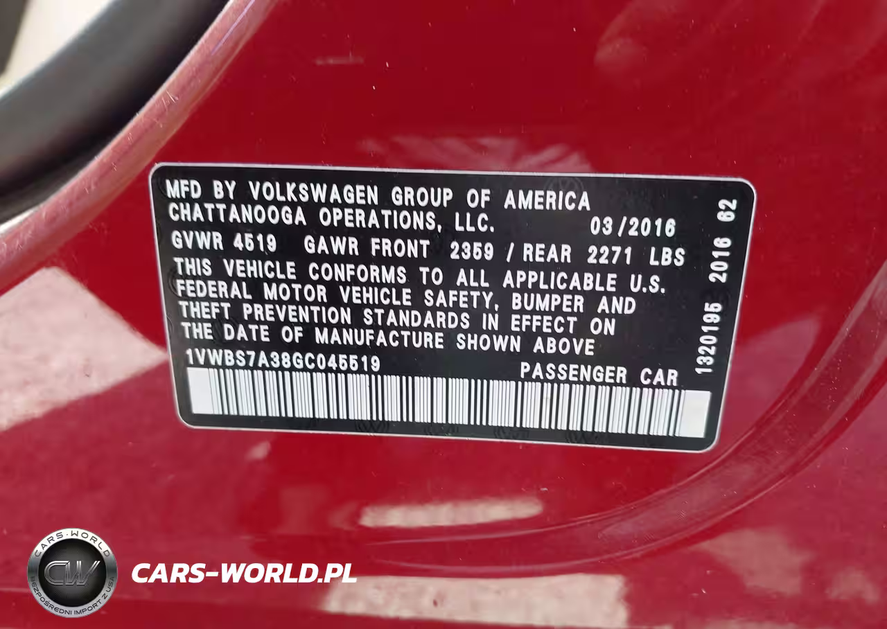 VOLKSWAGEN PASSAT VIN:1VWBS7A38GC045519 - 9