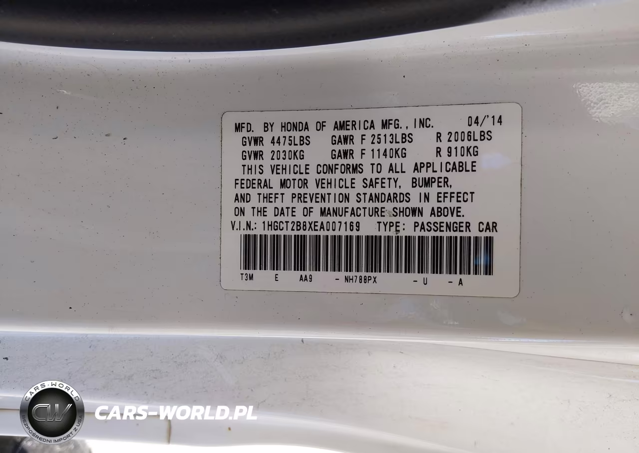 2014 Honda Accord Ex-L V-6 VIN:1HGCT2B8XEA007169 - 9