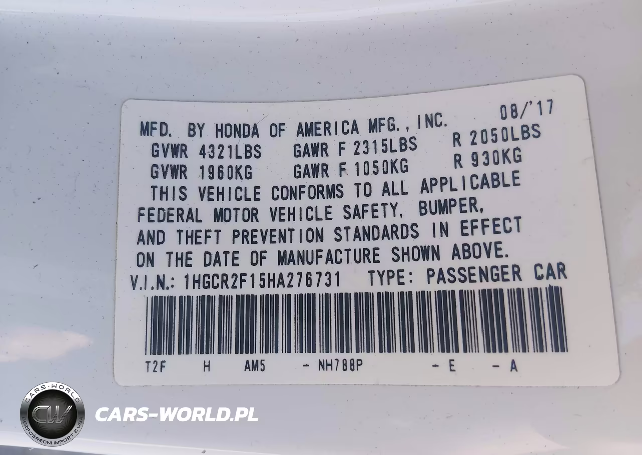 2017 Honda Accord Sport Se VIN:1HGCR2F15HA276731 - 9