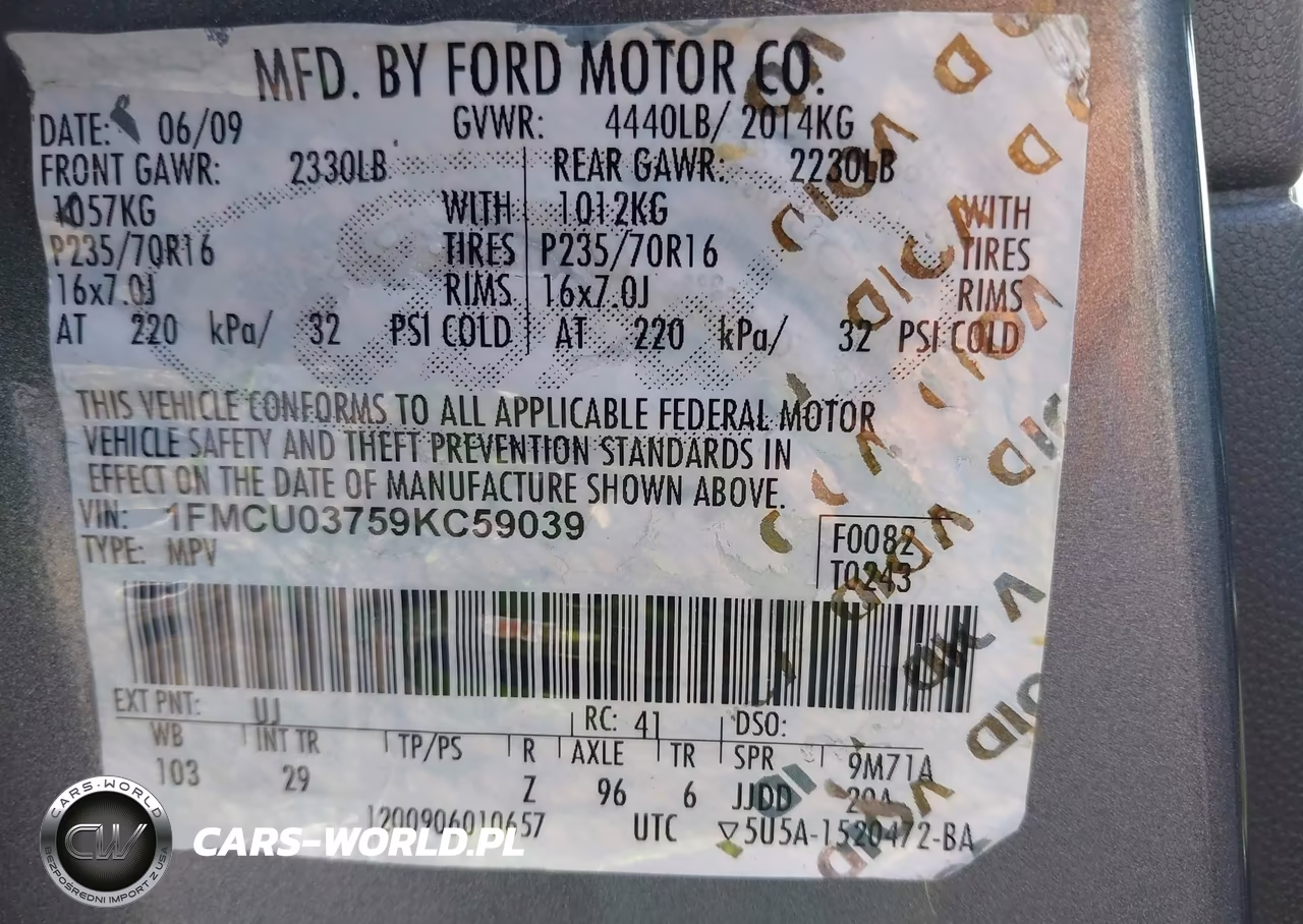 2009 Ford Escape Xlt VIN:1FMCU03759KC59039 - 9