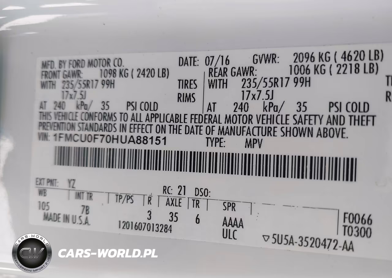 2017 Ford Escape S VIN:1FMCU0F70HUA88151 - 9