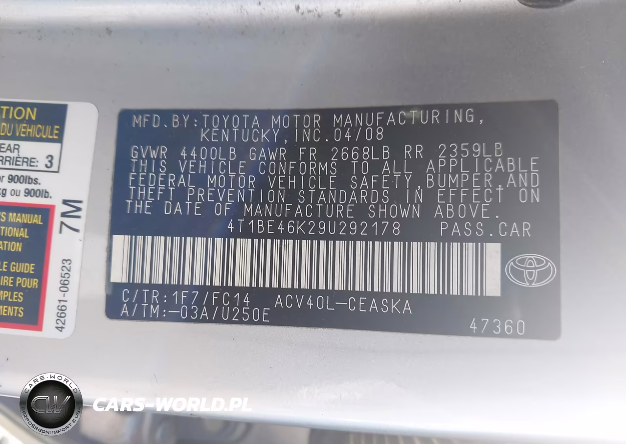 2009 Toyota Camry Se VIN:4T1BE46K29U292178 - 9