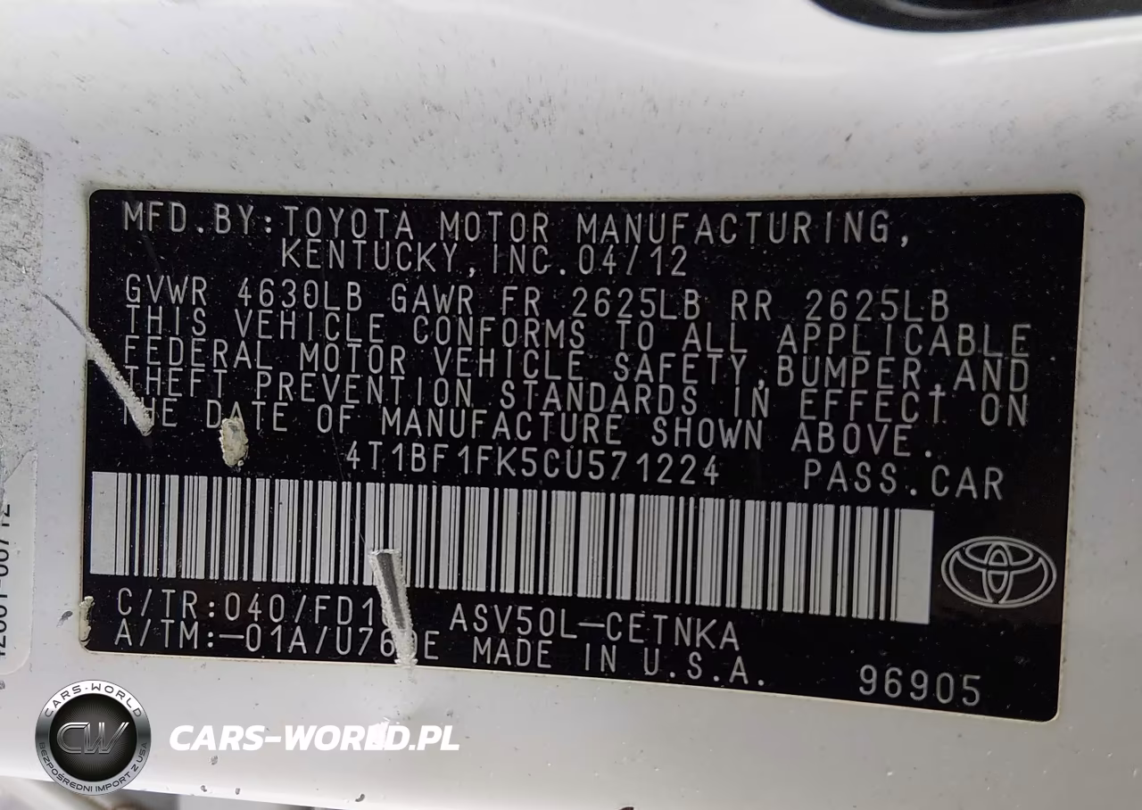 2012 Toyota Camry Le VIN:4T1BF1FK5CU571224 - 9