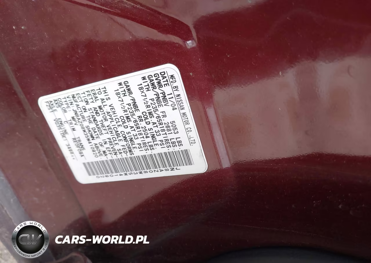 2005 Nissan Murano Sl VIN:JN8AZ08W35W410920 - 9