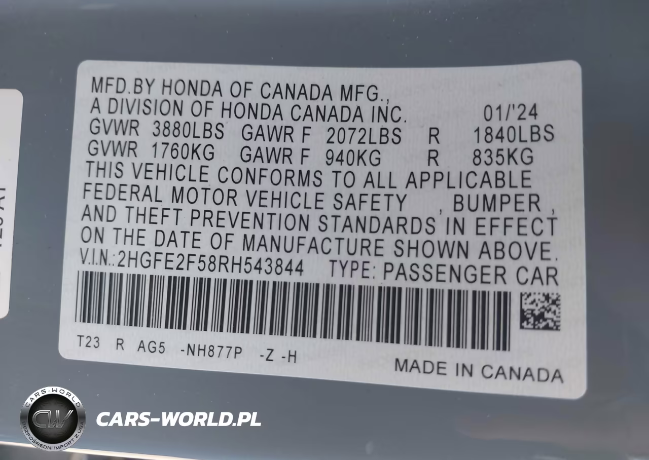 2024 Honda Civic Sport VIN:2HGFE2F58RH543844 - 9