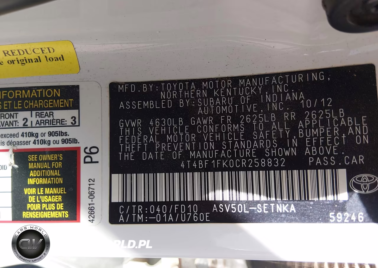 2012 Toyota Camry Le VIN:4T4BF1FK0CR258832 - 9