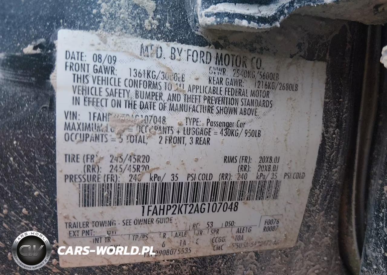 2010 Ford Taurus Sho VIN:1FAHP2KT2AG107048 - 9