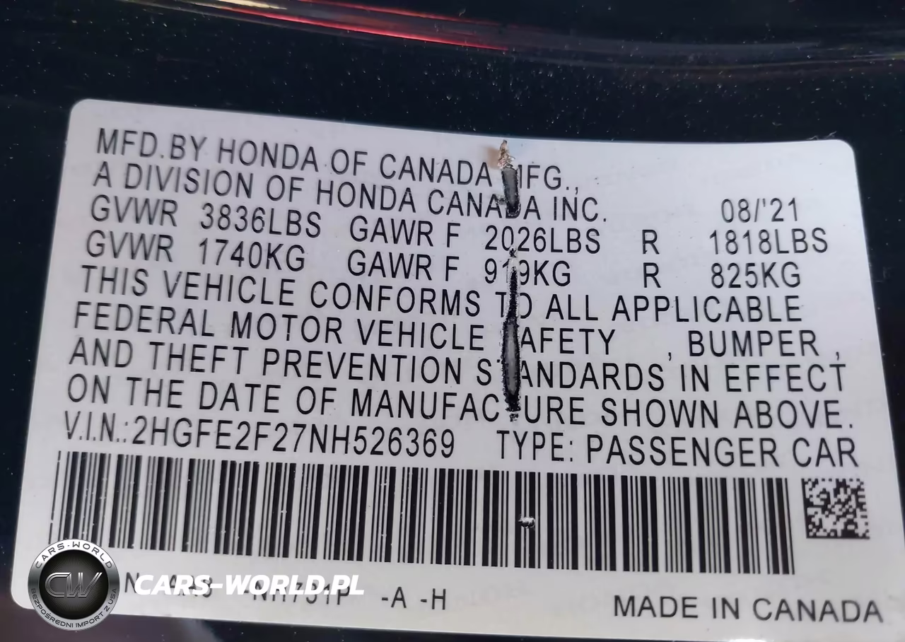2022 Honda Civic Lx VIN:2HGFE2F27NH526369 - 9