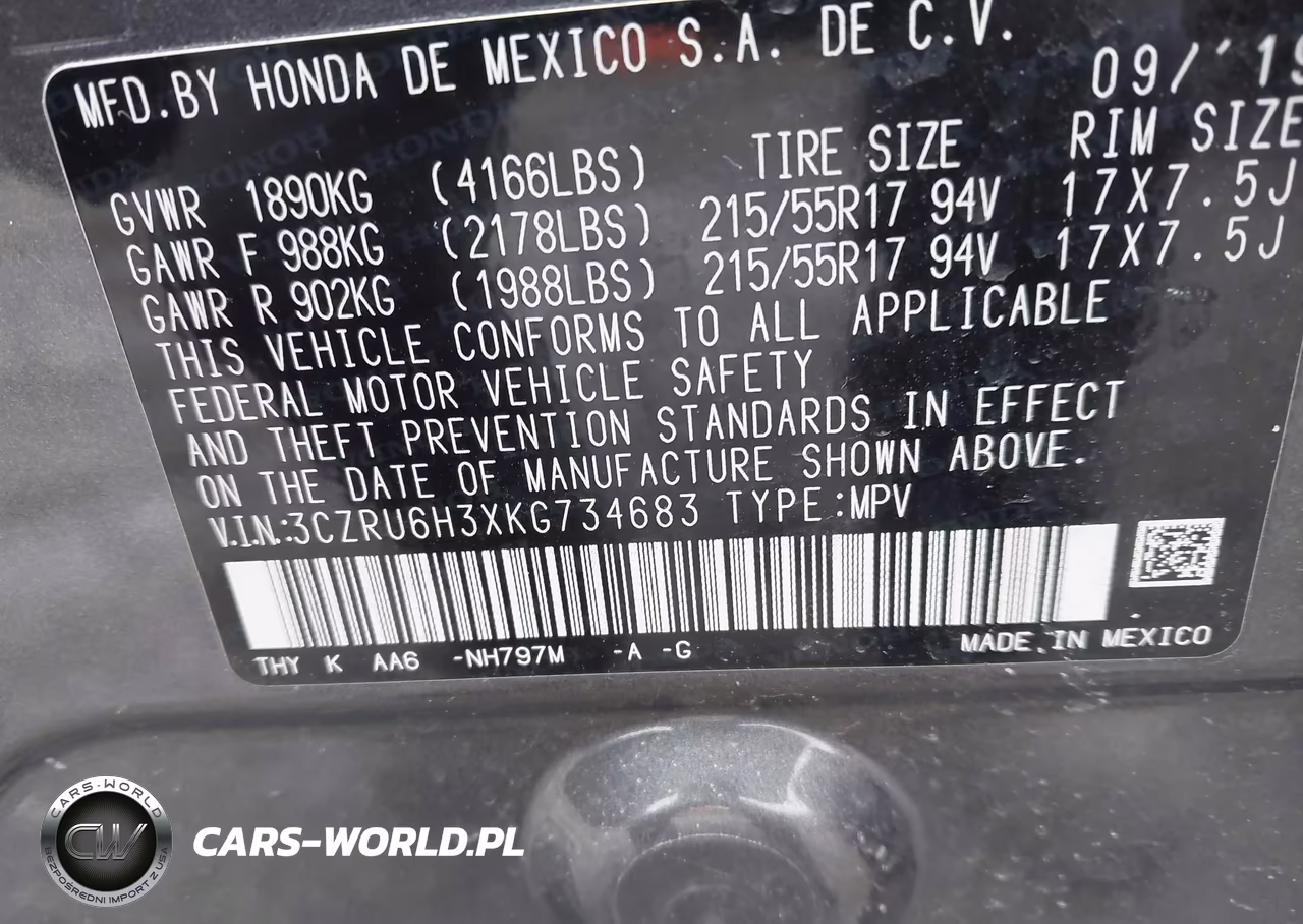 2019 Honda Hr-V Lx VIN:3CZRU6H3XKG734683 - 9
