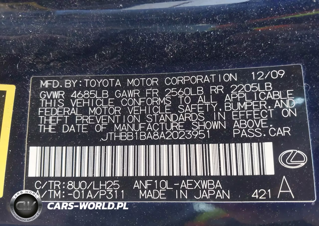 2010 Lexus Hs 250H Premium VIN:JTHBB1BA8A2023951 - 9